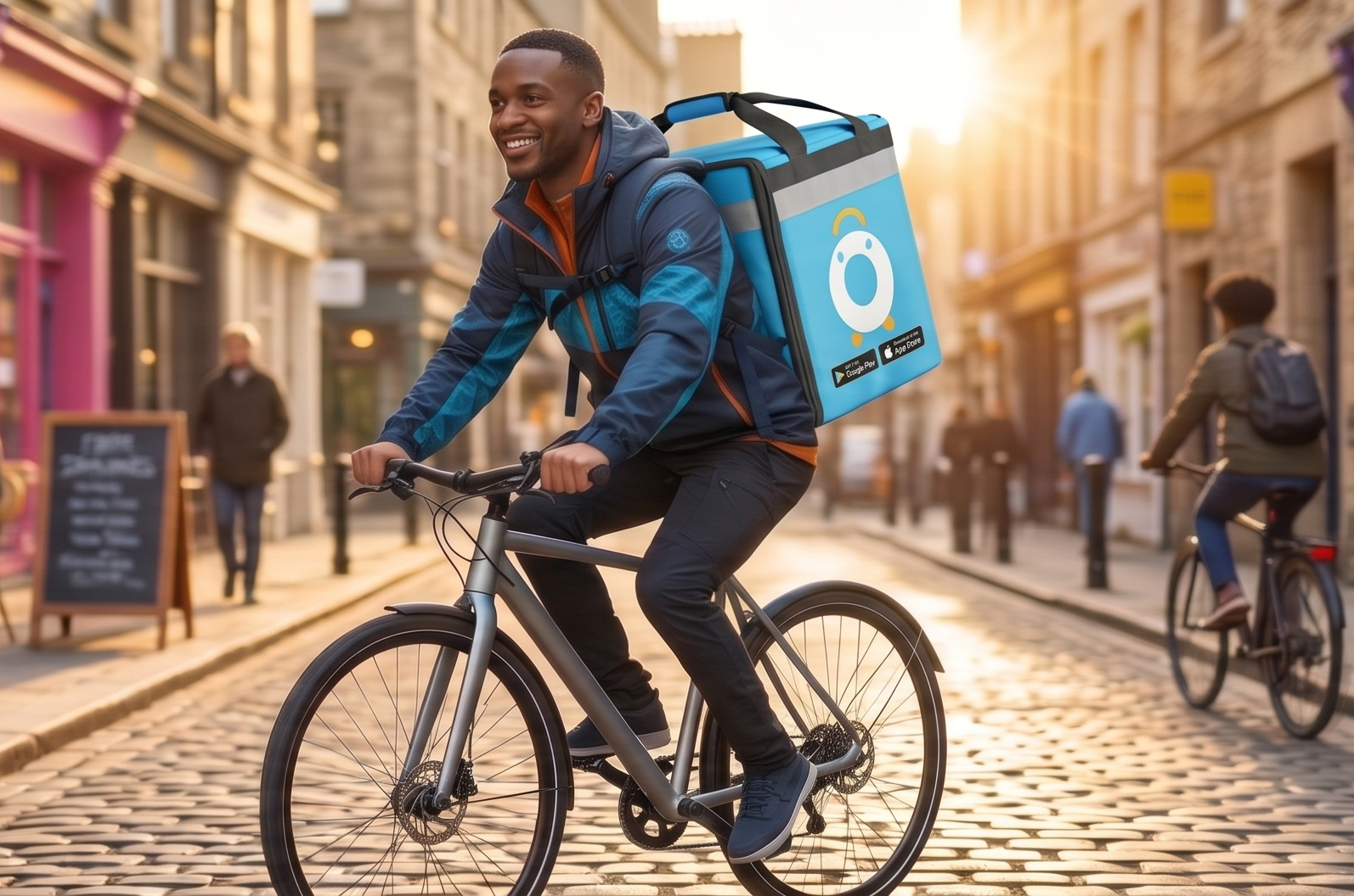 Doodle delivery rider on a bicycle